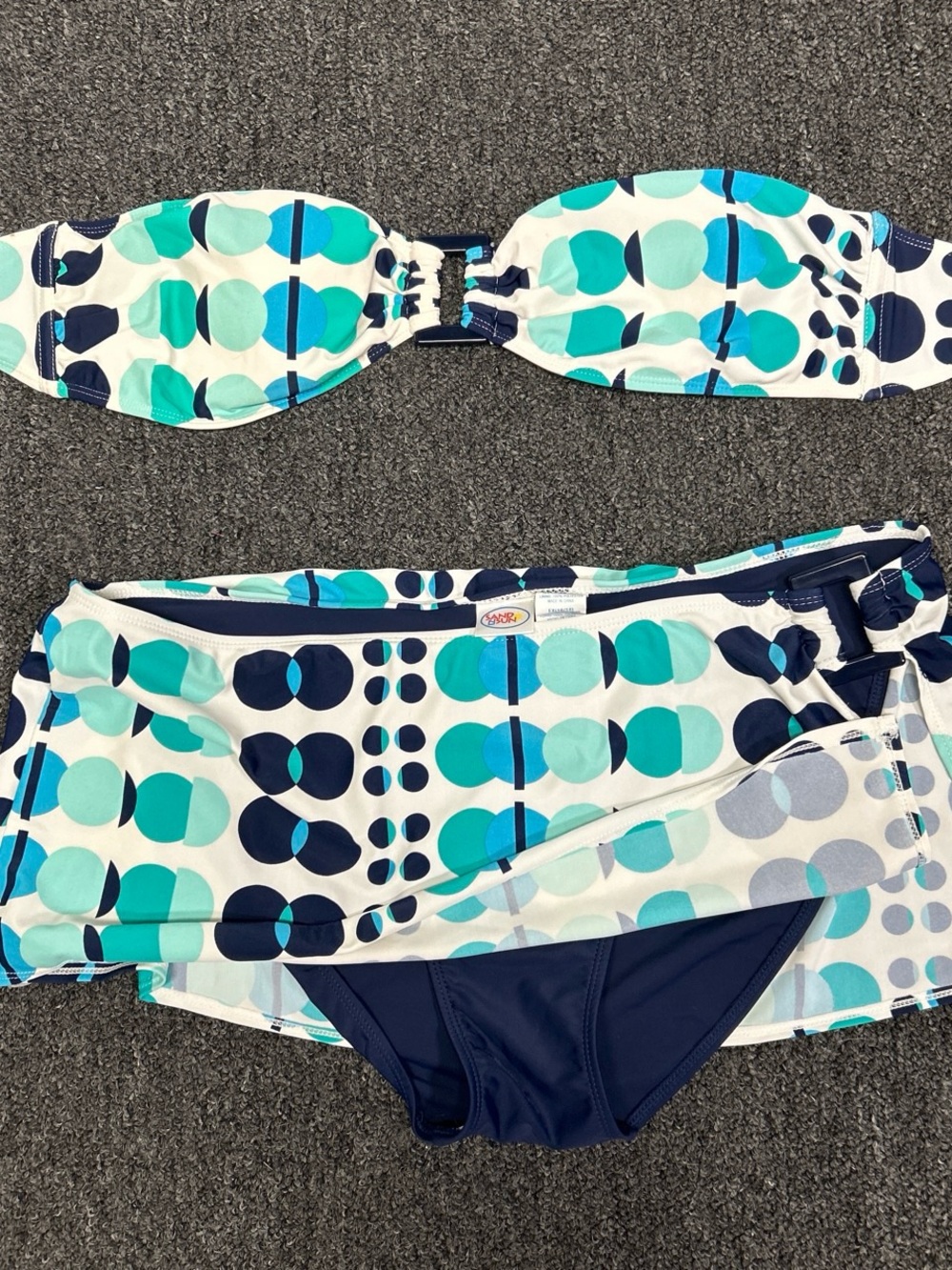 Bandeau Two-Piece Swim Set in Teal & Navy